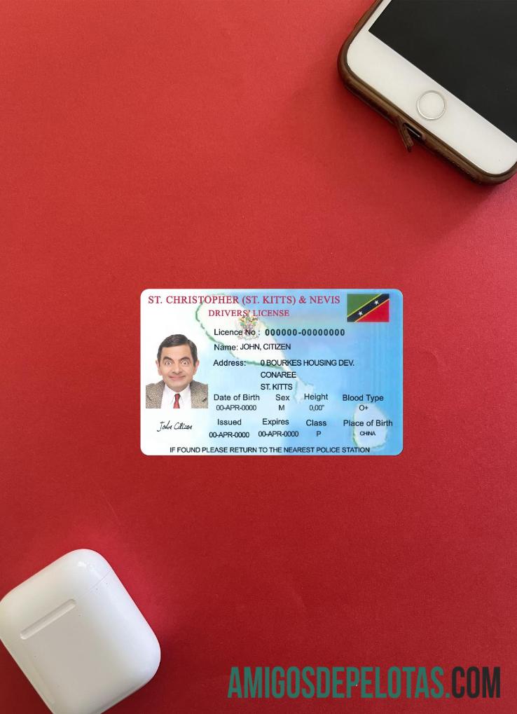 Carteira de habilitação de São Cristóvão e Névis fotolook frente amostra